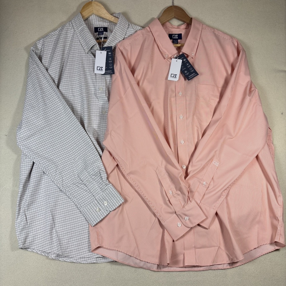 (Lot of 2) Cutter & Buck 2XB/2TG Mens Long Sleeve Collared Button Down Shirt NWT